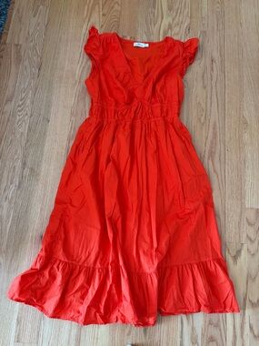 Vineyard Vines Red V‑Neck Ruffle‑Hem Casual Dress